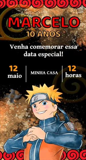 Convite de Aniversário Naruto com Personagem para Editar Online