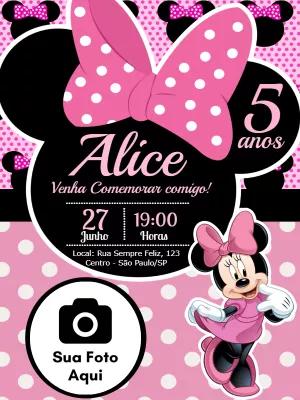 Convite de Aniversário Minnie Rosa com Foto para Editar Online