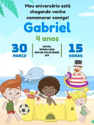 Convite Aniversário Mundo Bita Praia para Editar Online