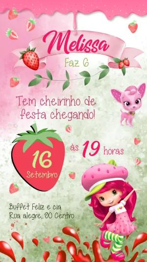 Convite de Aniversário Moranguinho para Editar Online