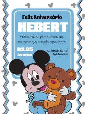Convite de Aniversário Mickey Baby com Ursinho para Editar