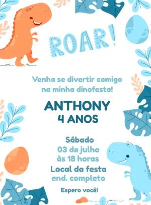 Convite Aniversário Dinossauro Baby para Editar Online