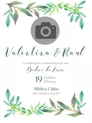 Convite Bodas de Erva com Foto e Folhagens para Editar