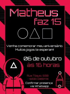 Convite Aniversário Round 6 com Símbolos da Série para Editar