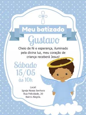 Convite de Batizado Anjinho Negro para Editar Online