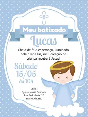 Convite de Batizado Anjinho Azul para Editar Online
