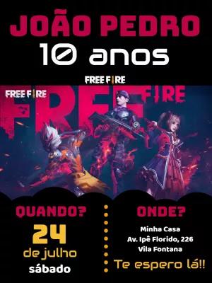 Convite de Aniversário Free Fire com Personagens para Editar