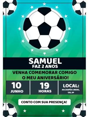 Convite de Aniversário Futebol com Bola e Campo para Editar