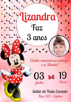 Convite Aniversário Minnie Mouse com Foto para Editar Online