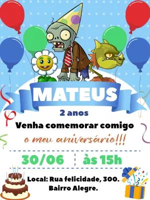 Convite de Aniversário Plants vs. Zombies para Editar Online