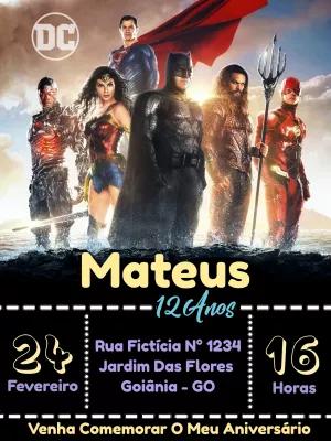 Convite de Aniversário Liga da Justiça com Heróis para Editar