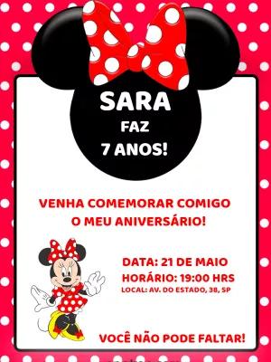 Convite de Aniversário Minnie Mouse Vermelha para Editar Online
