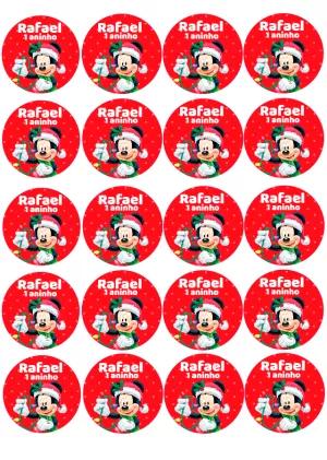 Adesivo Redondo Natal Mickey para Editar e Imprimir