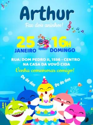 Convite Aniversário Baby Shark para Editar Online