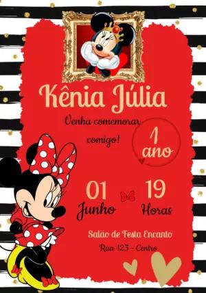 Convite de Aniversário Minnie Vermelha para Editar Online