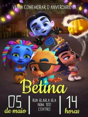 Convite de Aniversário Super Monstros com Personagens para Editar