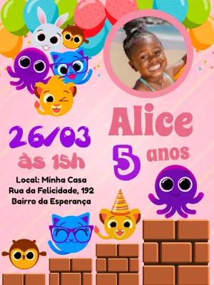 Convite de Aniversário Bolofofos com Foto para Editar Online