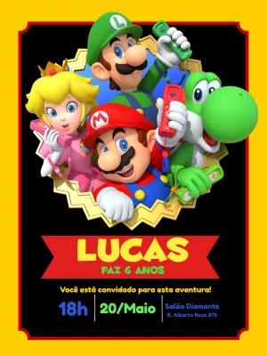 Convite de Aniversário Super Mario com Personagens para Editar