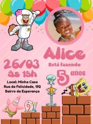 Convite Aniversário Bob Esponja com Foto para Editar Online