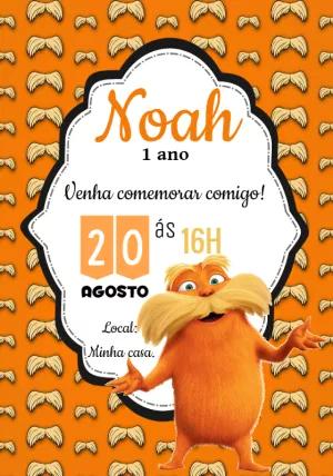 Convite Aniversário Lorax para Editar Online e Imprimir