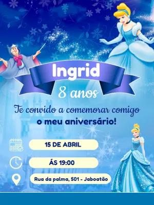 Convite de Aniversário Cinderela para Editar e Imprimir