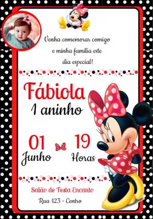 Convite Aniversário Minnie Vermelha com Foto para Editar Online