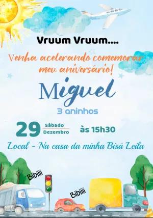 Convite Aniversário Meios de Transporte para Editar Online