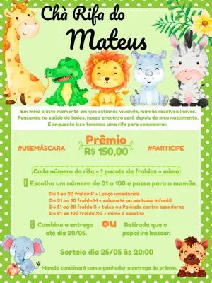Convite Chá Rifa Safari com Animais para Editar Online