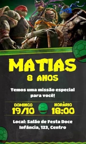 Convite de Aniversário Tartarugas Ninja Equipe Reunida para Editar