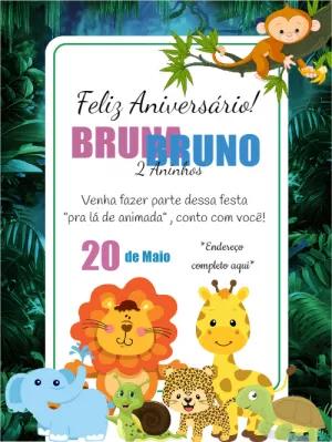 Convite Aniversário Safari com Animais Fofos para Editar Online