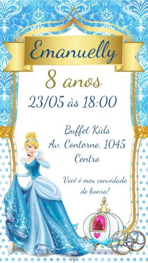 Convite Aniversário Cinderela Princesa para Editar Online