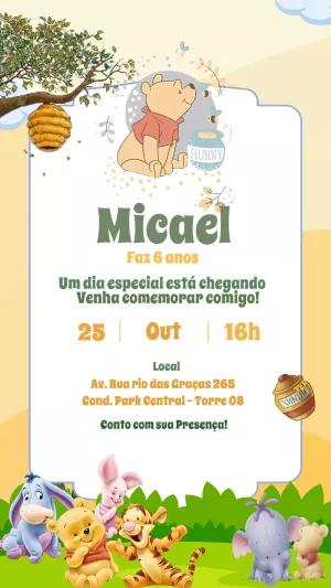 Convite de Aniversário Ursinho Pooh e Amigos para Editar Online