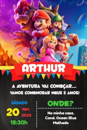 Convite Aniversário Super Mario Bros Filme para Editar Online