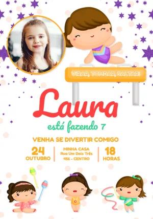 Convite de Aniversário Ginástica com Foto para Editar