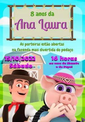 Convite Aniversário Fazenda do Zenon com Personagens para Editar
