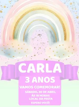 Convite de Aniversário Arco Íris Aquarela para Editar Online