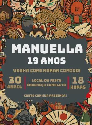 Convite de Aniversário Cultura Japonesa para Editar Online