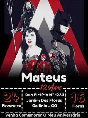 Convite Aniversário Liga da Justiça Editável Online