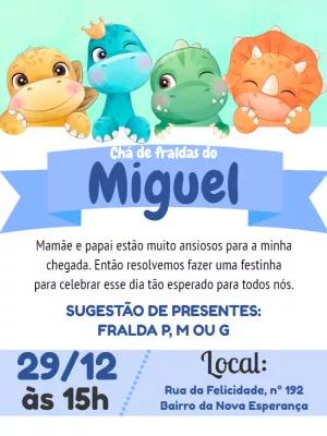 Convite Chá de Fraldas Dinossauro Baby para Editar Online