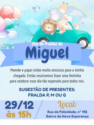 Convite Chá de Fraldas Safari com Animais para Editar Online