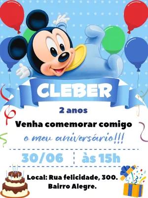 Convite Aniversário Mickey Baby Editável Online