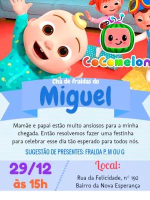 Convite Chá de Fraldas Cocomelon para Editar Online