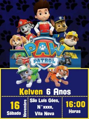 Convite de Aniversário Patrulha Canina para Editar Online