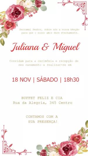 Convite de Casamento Floral com Rosas para Editar Online