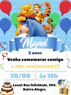 Convite de Aniversário Ursinho Pooh e Turma para Editar Online