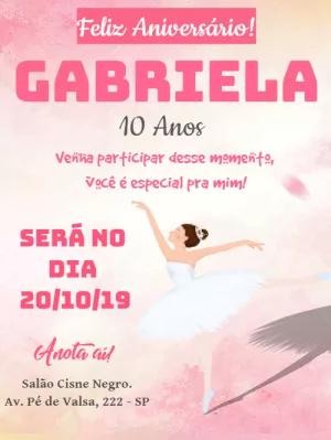 Convite Aniversário Bailarina Delicado para Editar Online