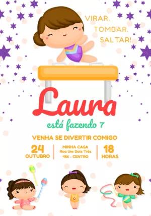 Convite de Aniversário Ginástica com Ginastas para Editar Online