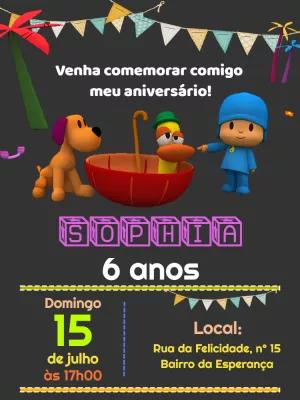 Convite de Aniversário Pocoyo para Editar e Imprimir