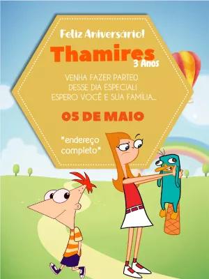 Convite de Aniversário Phineas e Ferb para Editar Online