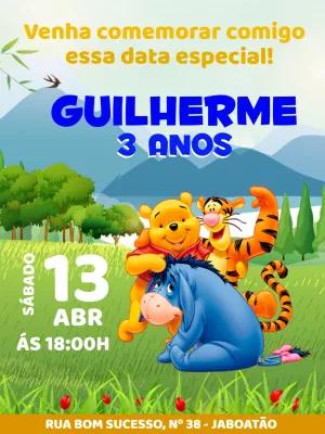 Convite de Aniversário Ursinho Pooh e Amigos para Editar